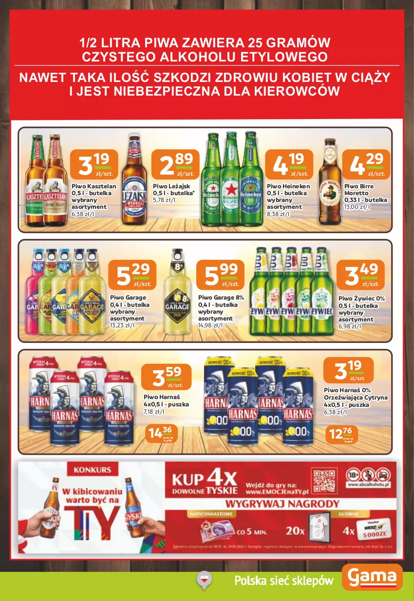 Gazetka promocyjna Gama - Gazetka Gama - ważna 18.06 do 30.06.2026 - strona 15 - produkty: Gra, Harnaś, Heineken, Kasztelan, Piec, Piwa, Piwo