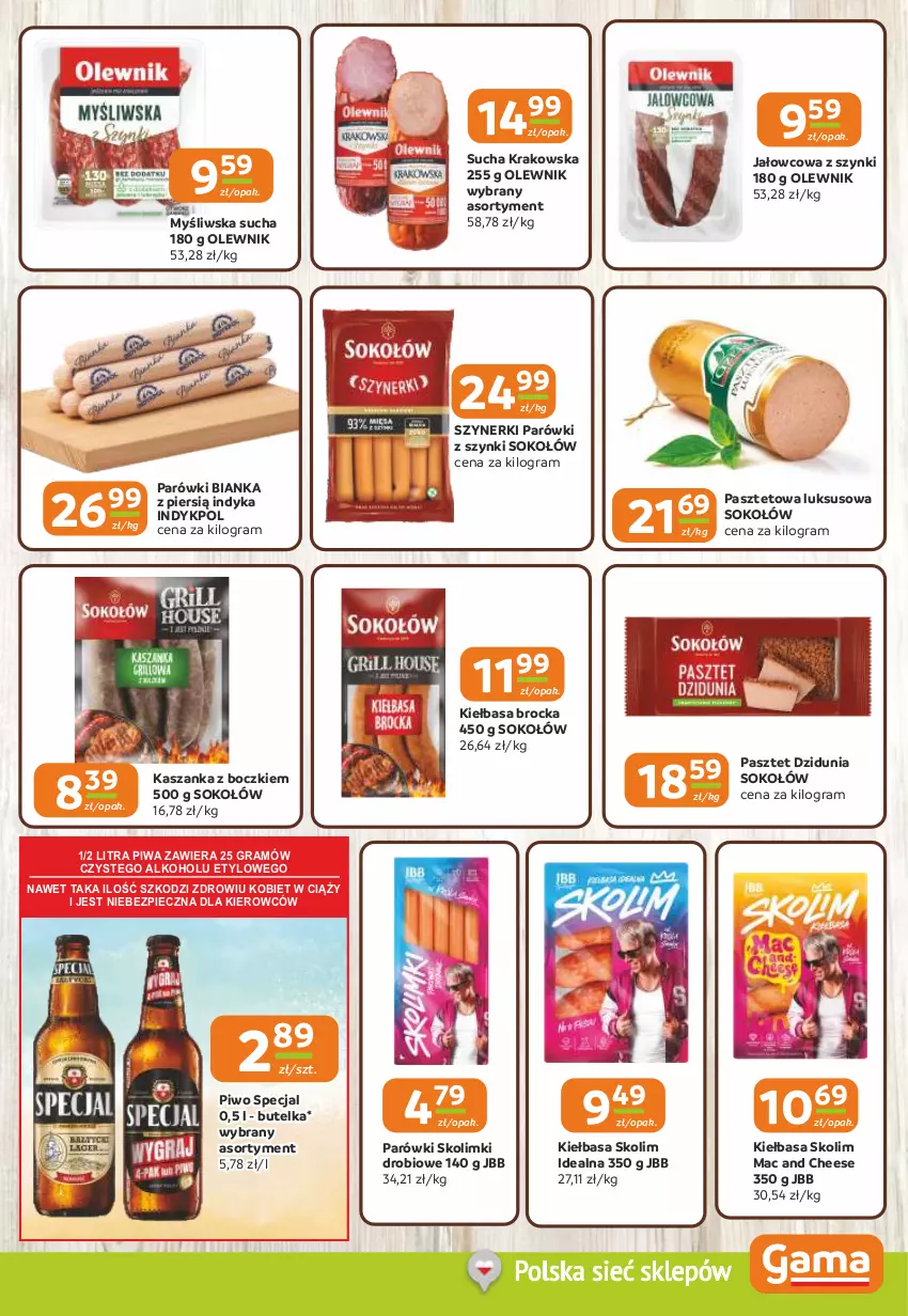 Gazetka promocyjna Gama - Gazetka Gama - ważna 18.06 do 30.06.2026 - strona 3 - produkty: Bianka, Gra, Kasza, Kaszanka, Kiełbasa, Olewnik, Parówki, Parówki z szynki, Pasztet, Piec, Piwa, Piwo, Sok, Sokołów