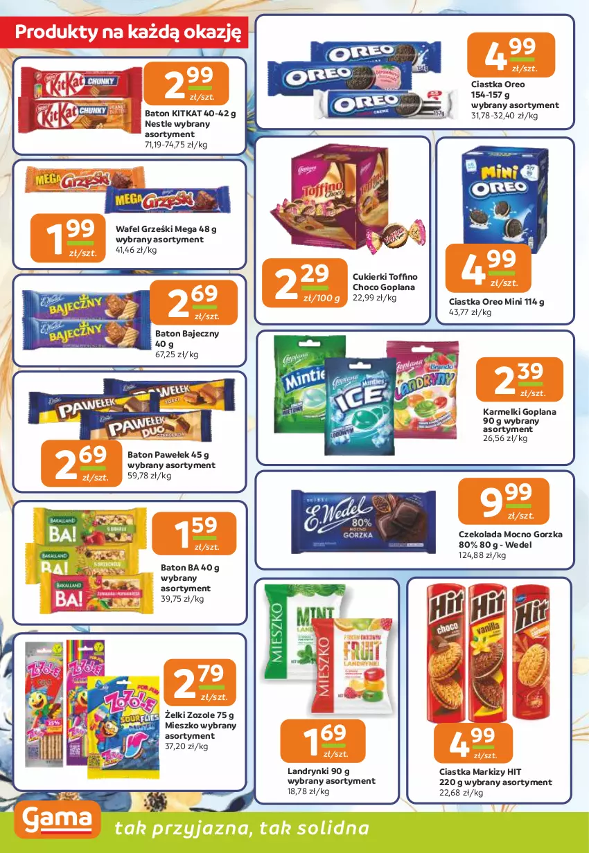 Gazetka promocyjna Gama - Gazetka Gama - ważna 18.06 do 30.06.2026 - strona 4 - produkty: Baton, Ciastka, Cukier, Cukierki, Czekolada, Goplana, Grześki, LANA, Oreo