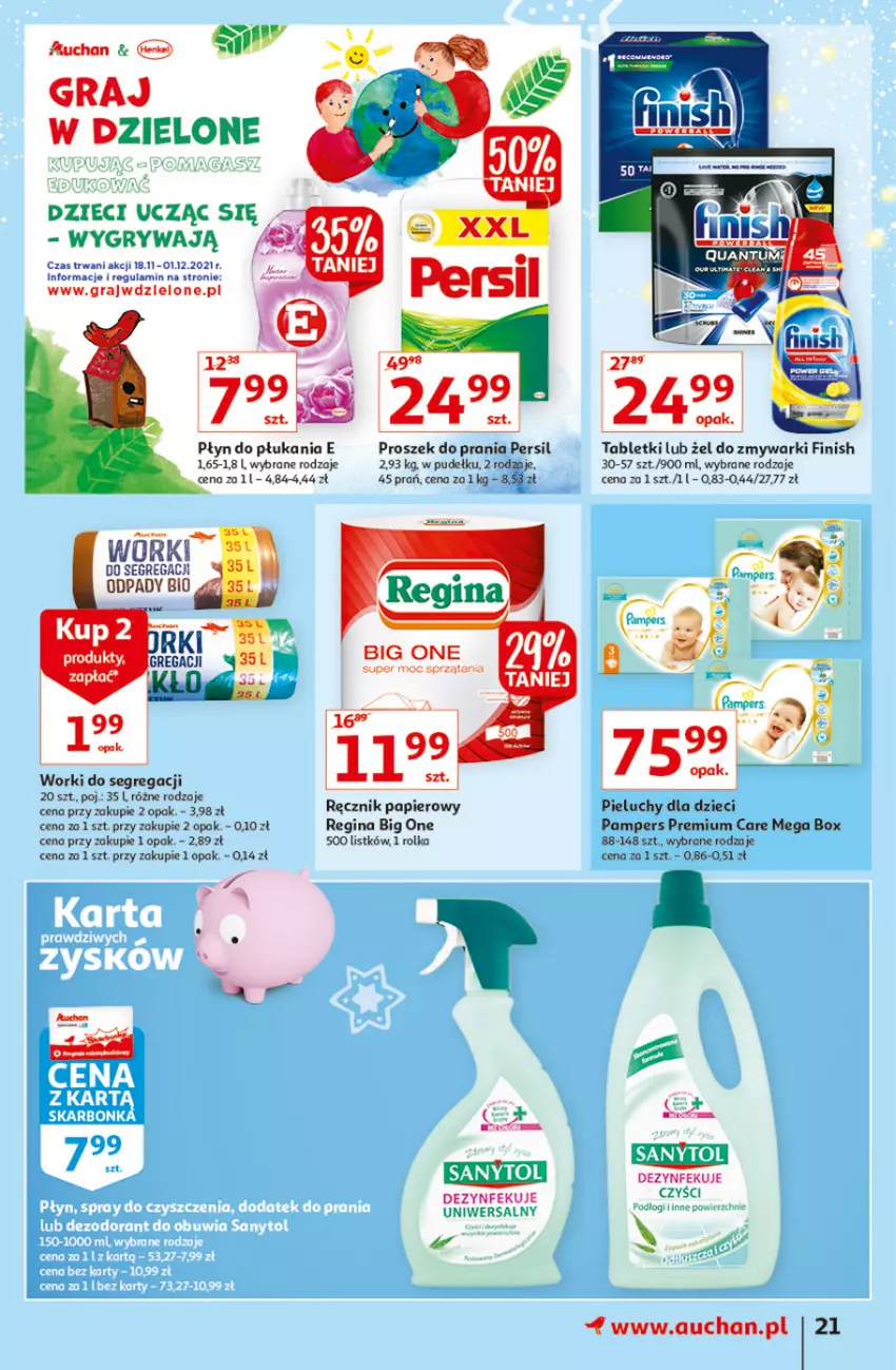 Gazetka promocyjna Auchan - Magia cenowa Hipermarkety - ważna 18.11 do 24.11.2021 - strona 21 - produkty: Dzieci, Finish, Gin, Gra, Gry, Pampers, Papier, Persil, Pieluchy, Płyn do płukania, Proszek do prania, Ręcznik, Sanytol, Tablet, Zmywarki