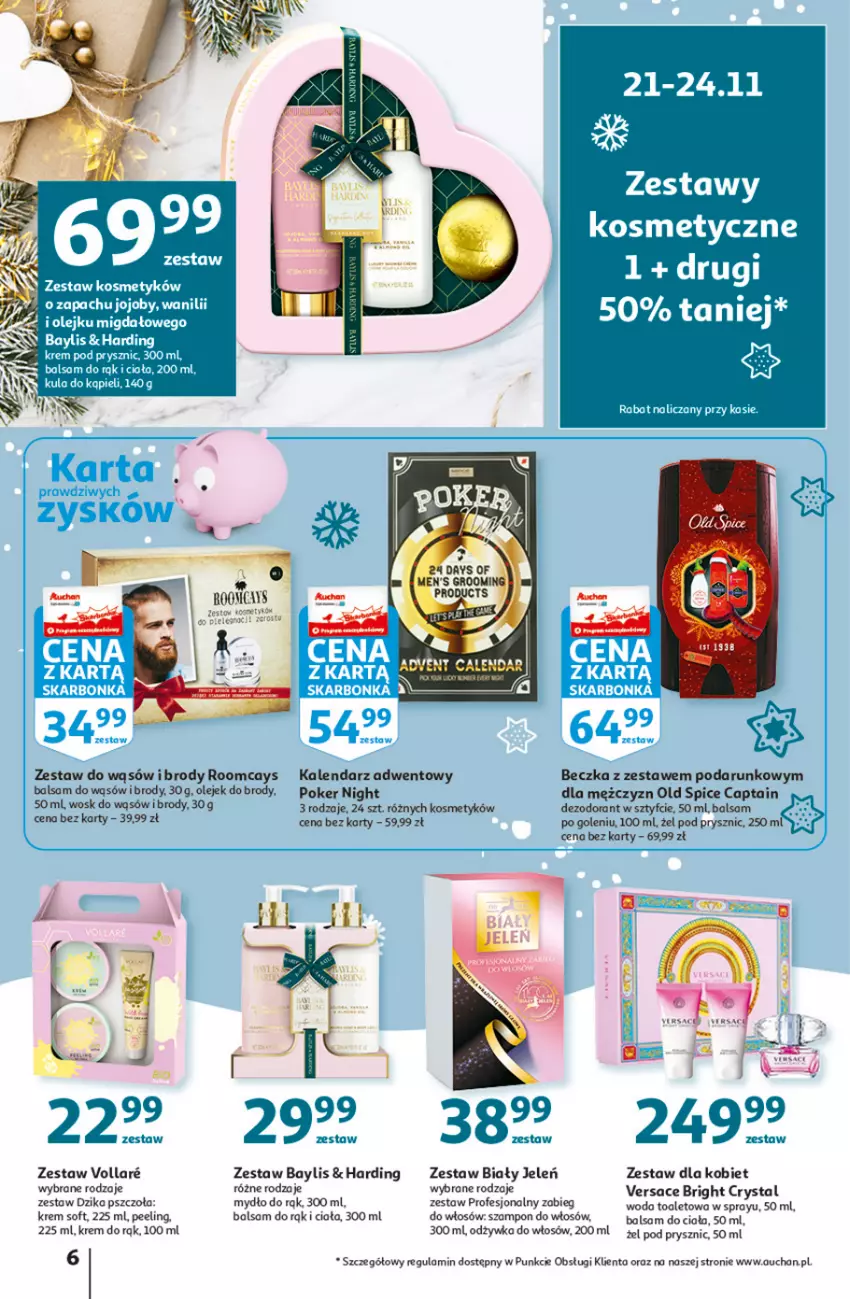 Gazetka promocyjna Auchan - Magia cenowa Hipermarkety - ważna 18.11 do 24.11.2021 - strona 6 - produkty: Balsam do ciała, Biały Jeleń, Dezodorant, Krem do rąk, Kula do kąpieli, Mydło, Odżywka, Old Spice, Olej, Peeling, Por, Szampon, Versace, Woda, Woda toaletowa