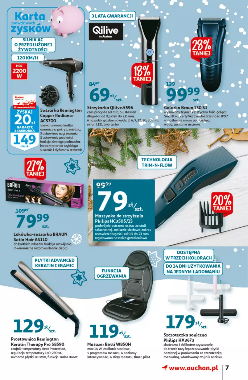 Gazetka promocyjna Auchan - Magia cenowa Hipermarkety - ważna 18.11 do 24.11.2021 - strona 7 - produkty: Braun, Golarka, Gra, Lokówka, Masażer, Maszynka, Philips, Por, Remington, Sati, Silan, Suszarka, Szczoteczka, Szczoteczka soniczna, Szynka