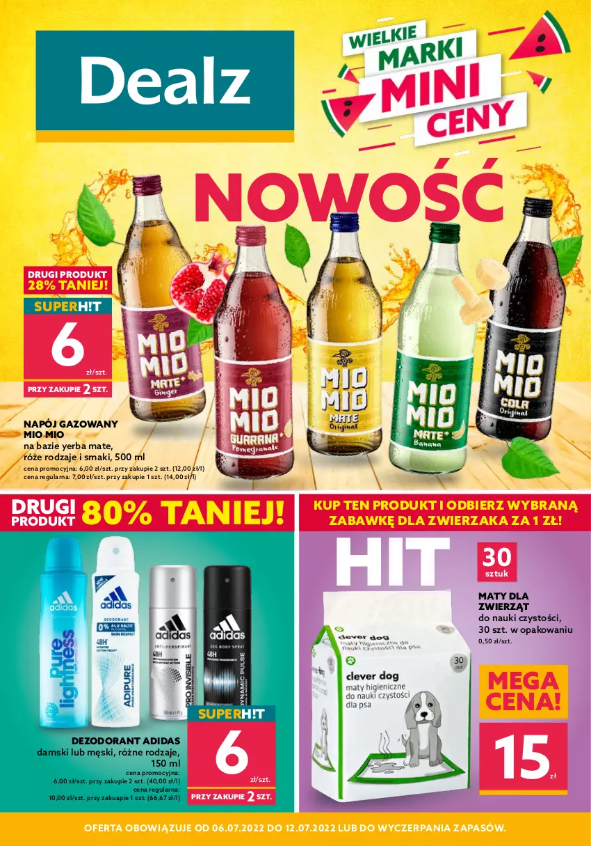 Gazetka promocyjna Dealz - NOWA GAZETKAWielkie Marki Mini Ceny - ważna 06.07 do 12.07.2022 - strona 1 - produkty: Adidas, Dezodorant, Napój, Napój gazowany