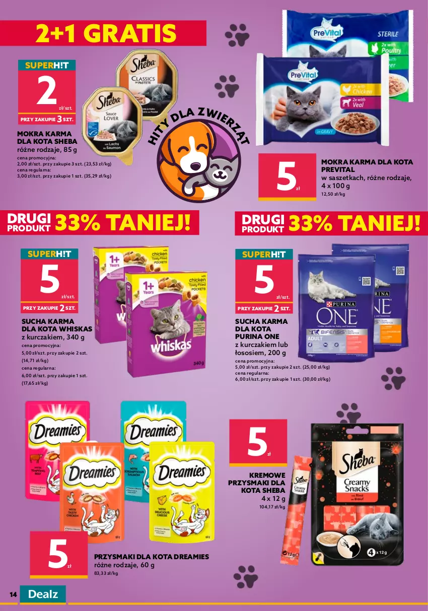 Gazetka promocyjna Dealz - NOWA GAZETKAWielkie Marki Mini Ceny - ważna 06.07 do 12.07.2022 - strona 14 - produkty: Friskies, Gra, Królik, Kurczak, Mokra karma, Pedigree, Przysmaki, Pur, Purina, Sheba, Sos, Sucha karma, Whiskas