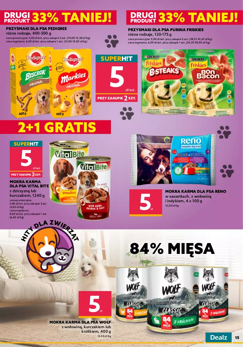 Gazetka promocyjna Dealz - NOWA GAZETKAWielkie Marki Mini Ceny - ważna 06.07 do 12.07.2022 - strona 15 - produkty: Friskies, Gra, Królik, Kurczak, Mokra karma, Pedigree, Przysmaki, Pur, Purina, Sheba, Sos, Sucha karma, Whiskas