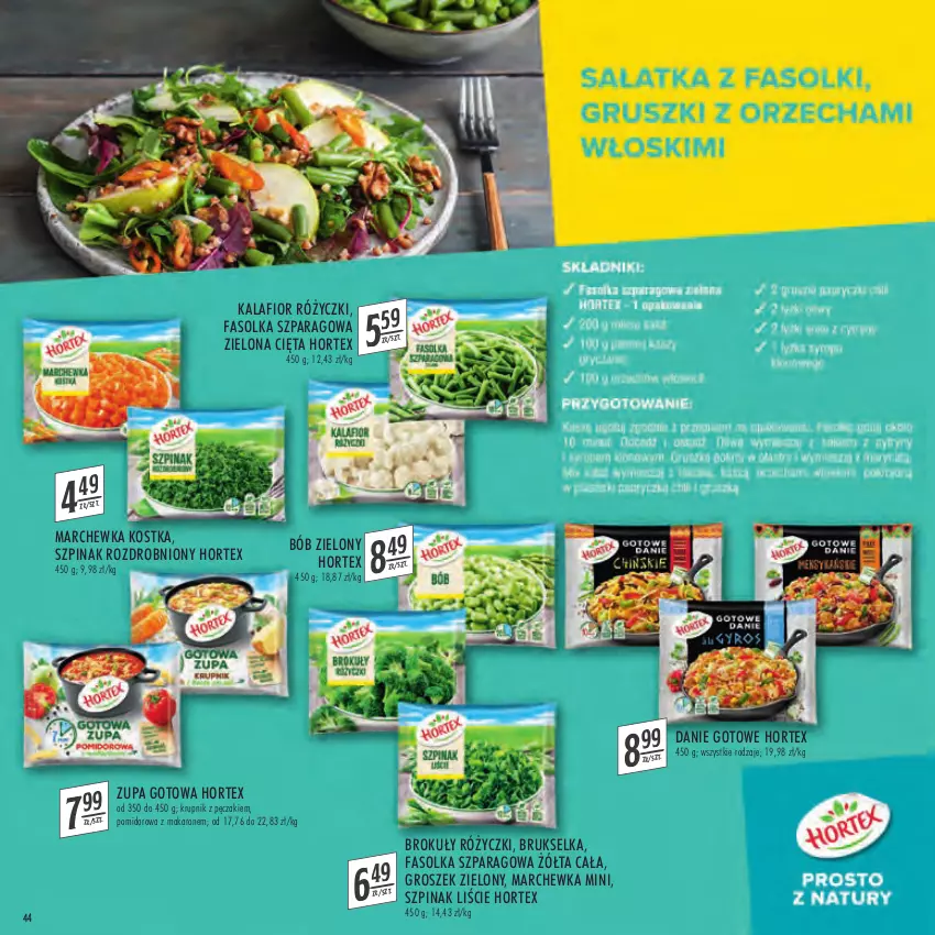 Gazetka promocyjna Stokrotka - Katalog Szkoła - ważna 11.08 do 31.08.2022 - strona 44 - produkty: Brokuły, Brukselka, Danie gotowe, Fa, Groszek, Hortex, Kalafior, Krupnik, Makaron, Marchewka, Szpinak, Zupa