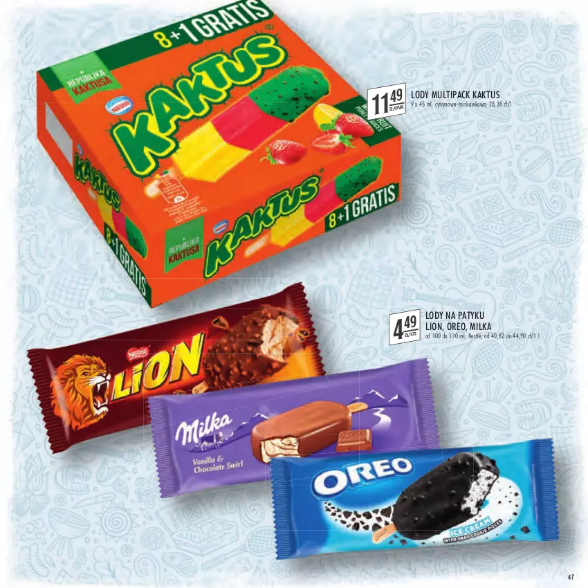 Gazetka promocyjna Stokrotka - Katalog Szkoła - ważna 11.08 do 31.08.2022 - strona 47 - produkty: Kaktus, Lion, Lody, Milka, Nestlé, Oreo