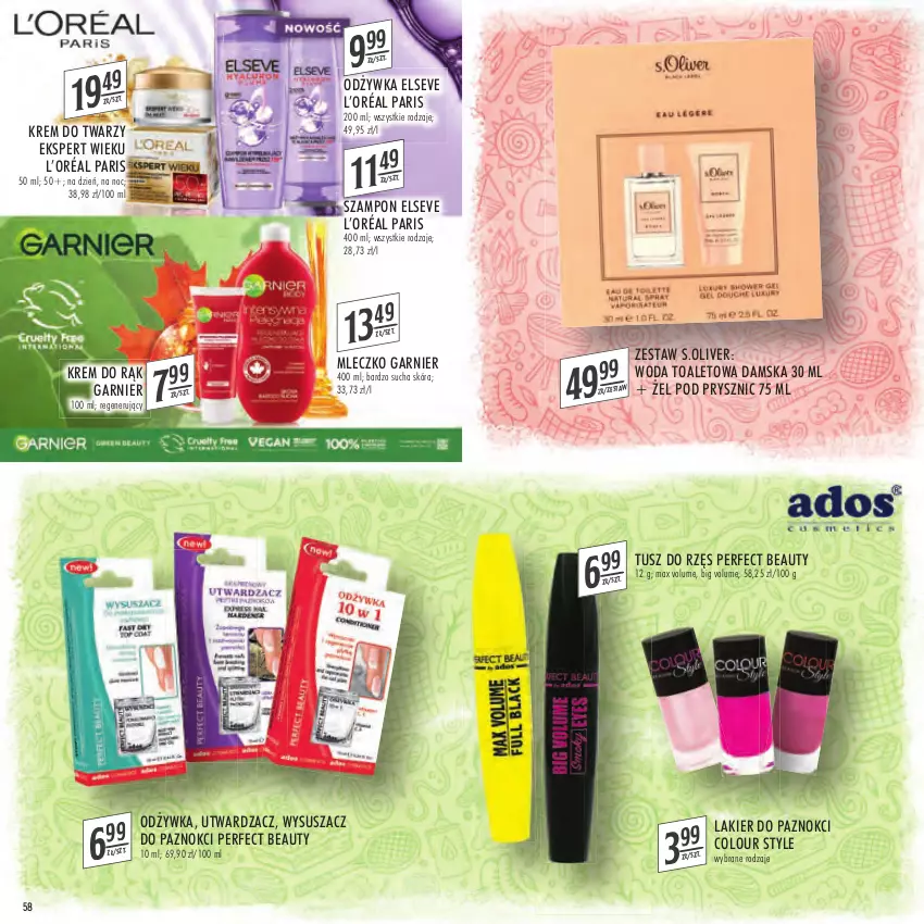 Gazetka promocyjna Stokrotka - Katalog Szkoła - ważna 11.08 do 31.08.2022 - strona 58 - produkty: Elseve, Garnier, Krem do rąk, Krem do twarzy, L’Oréal, Lakier, Lakier do paznokci, Mleczko, Odżywka, S.Oliver, Szampon, Tusz, Woda, Woda toaletowa