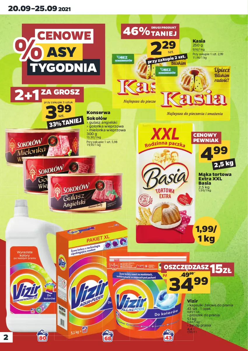 Gazetka promocyjna Netto - Gazetka spożywcza - ważna 20.09 do 25.09.2021 - strona 2 - produkty: Basia, Golonka wieprzowa, Kasia, Mąka, Mąka tortowa, Proszek do prania, Ser, Sok, Sokołów, Vizir