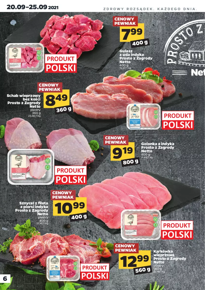 Gazetka promocyjna Netto - Gazetka spożywcza - ważna 20.09 do 25.09.2021 - strona 6 - produkty: Golonka z indyka, Karkówka wieprzowa, Por, Schab wieprzowy