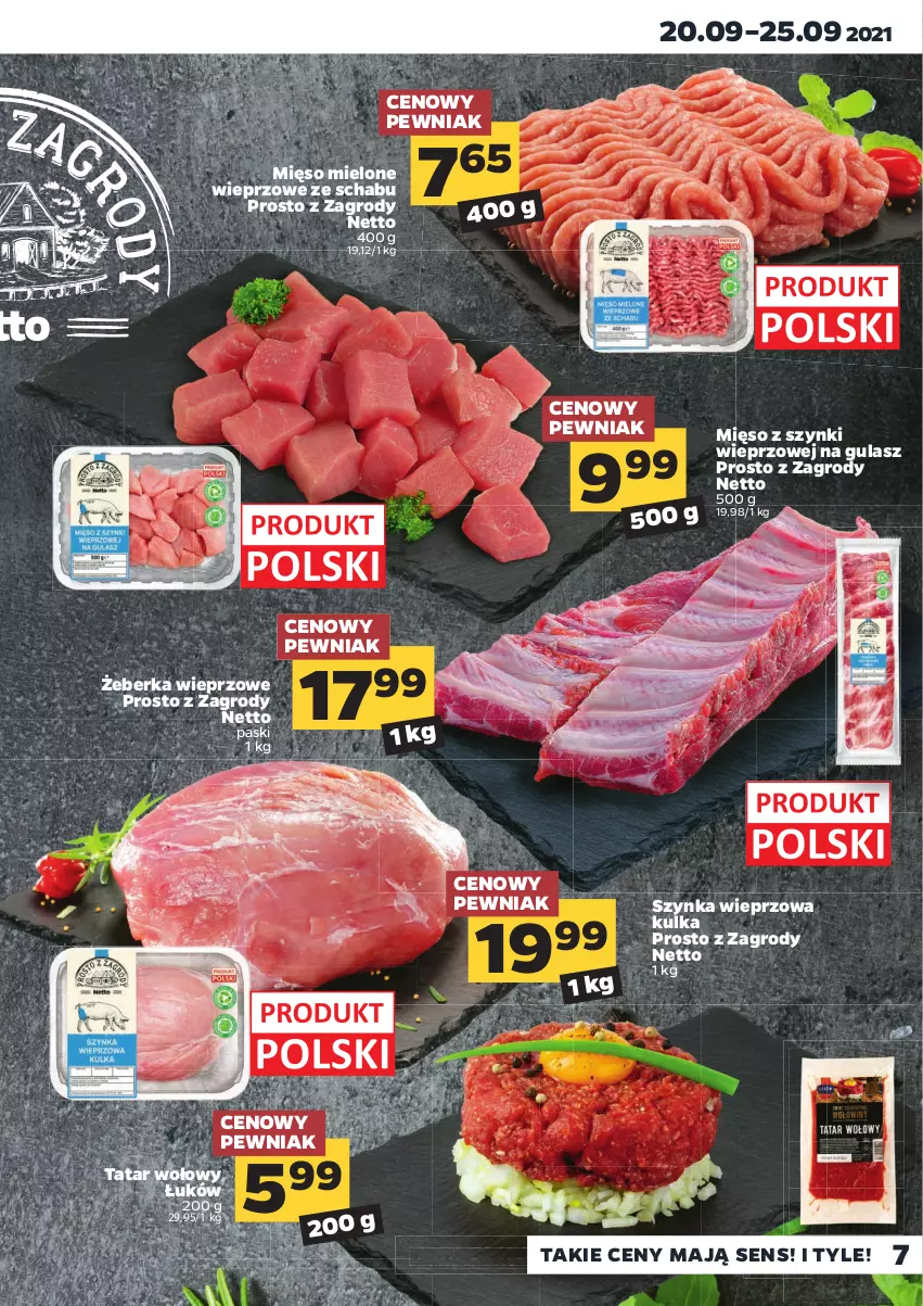 Gazetka promocyjna Netto - Gazetka spożywcza - ważna 20.09 do 25.09.2021 - strona 7 - produkty: Mięso, Mięso mielone, Mus, Szynka, Szynka wieprzowa, Tatar wołowy