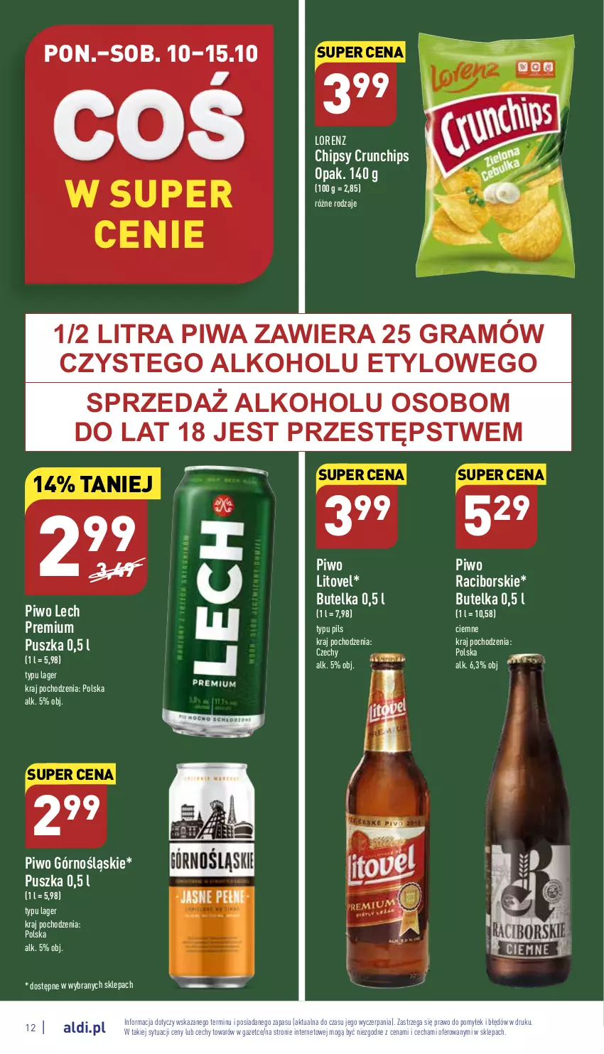 Gazetka promocyjna Aldi - Pełny katalog - ważna 10.10 do 15.10.2022 - strona 12 - produkty: Chipsy, Crunchips, Gra, Lech Premium, Lorenz, Piwa, Piwo