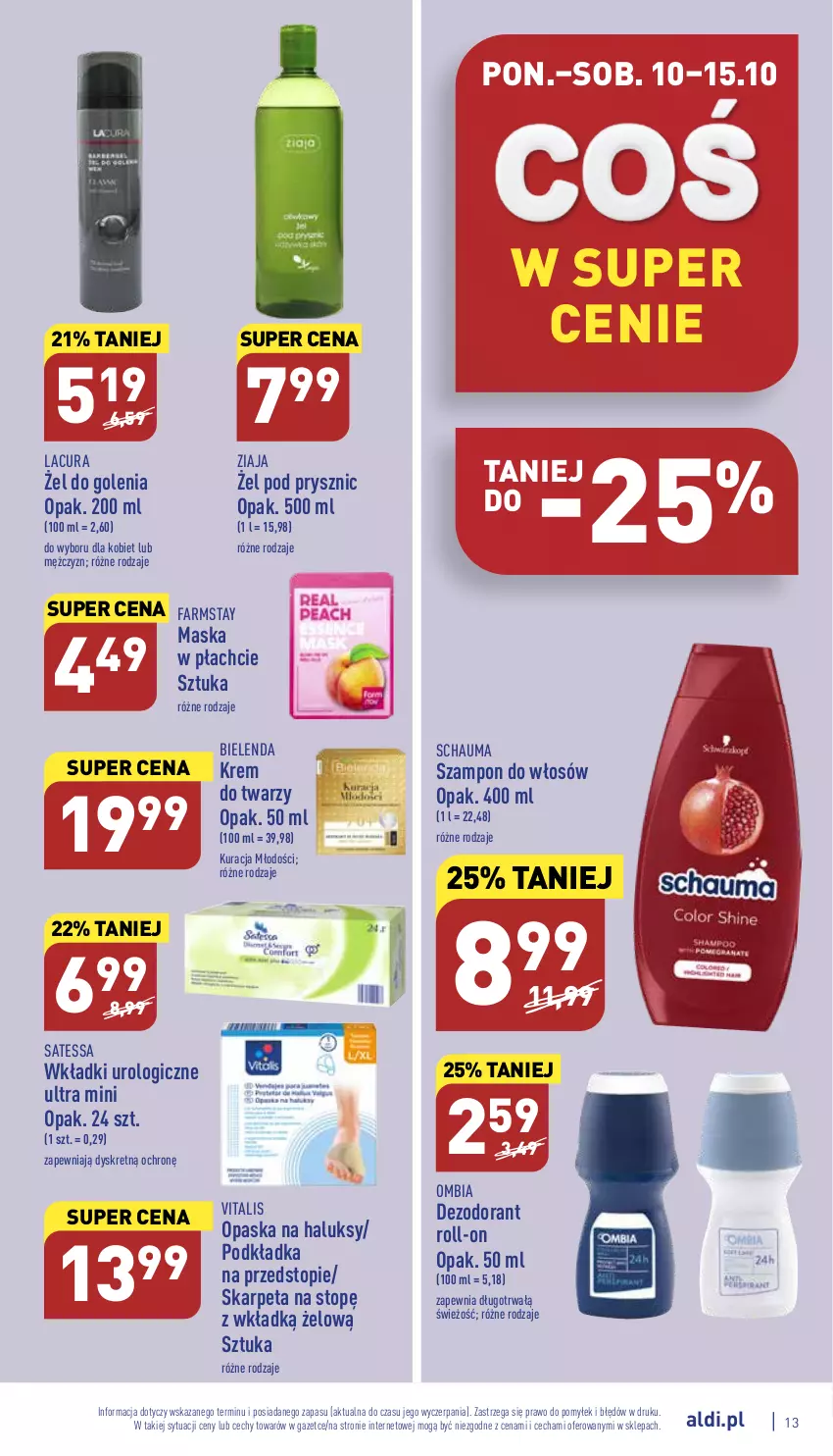 Gazetka promocyjna Aldi - Pełny katalog - ważna 10.10 do 15.10.2022 - strona 13 - produkty: Bielenda, Dezodorant, Fa, Farmstay, Karp, Krem do twarzy, Kret, Maska, Maska w płachcie, Opaska, Podkład, Podkładka, Schauma, Szampon, Top, Wkładki, Wkładki urologiczne, Ziaja