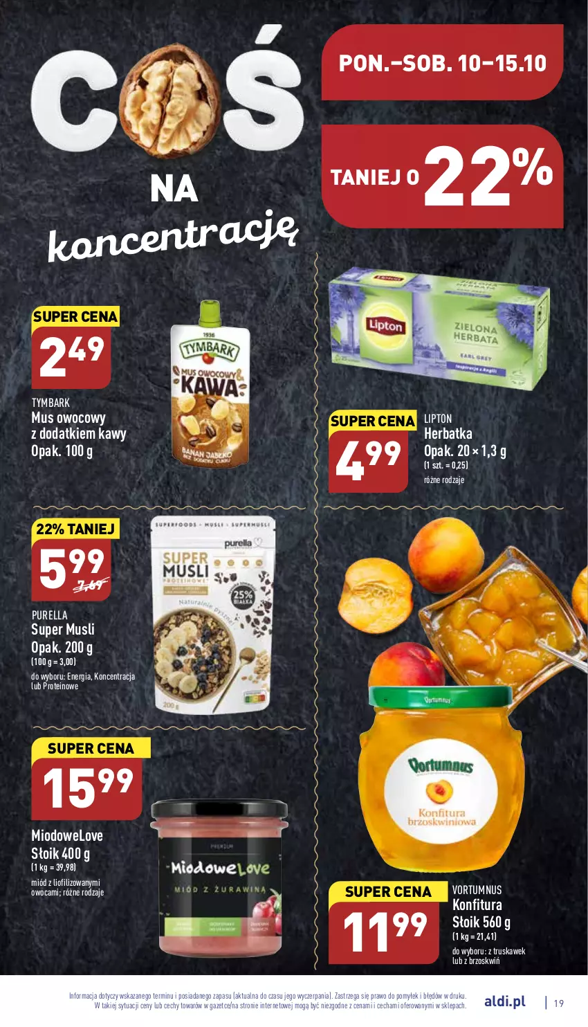 Gazetka promocyjna Aldi - Pełny katalog - ważna 10.10 do 15.10.2022 - strona 19 - produkty: Konfitura, Lipton, Miód, Mus, Pur, Tymbark