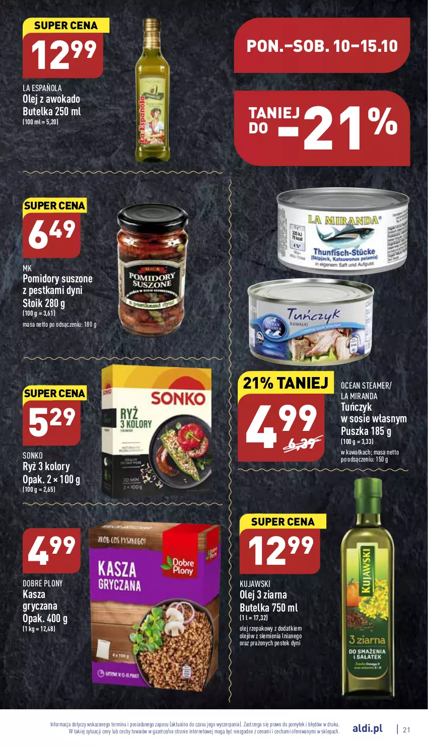 Gazetka promocyjna Aldi - Pełny katalog - ważna 10.10 do 15.10.2022 - strona 21 - produkty: Gry, Kasza, Kasza gryczana, Kawa, Kujawski, Olej, Olej rzepakowy, Pomidory, Ryż, Sonko, Sos, Stek, Tuńczyk