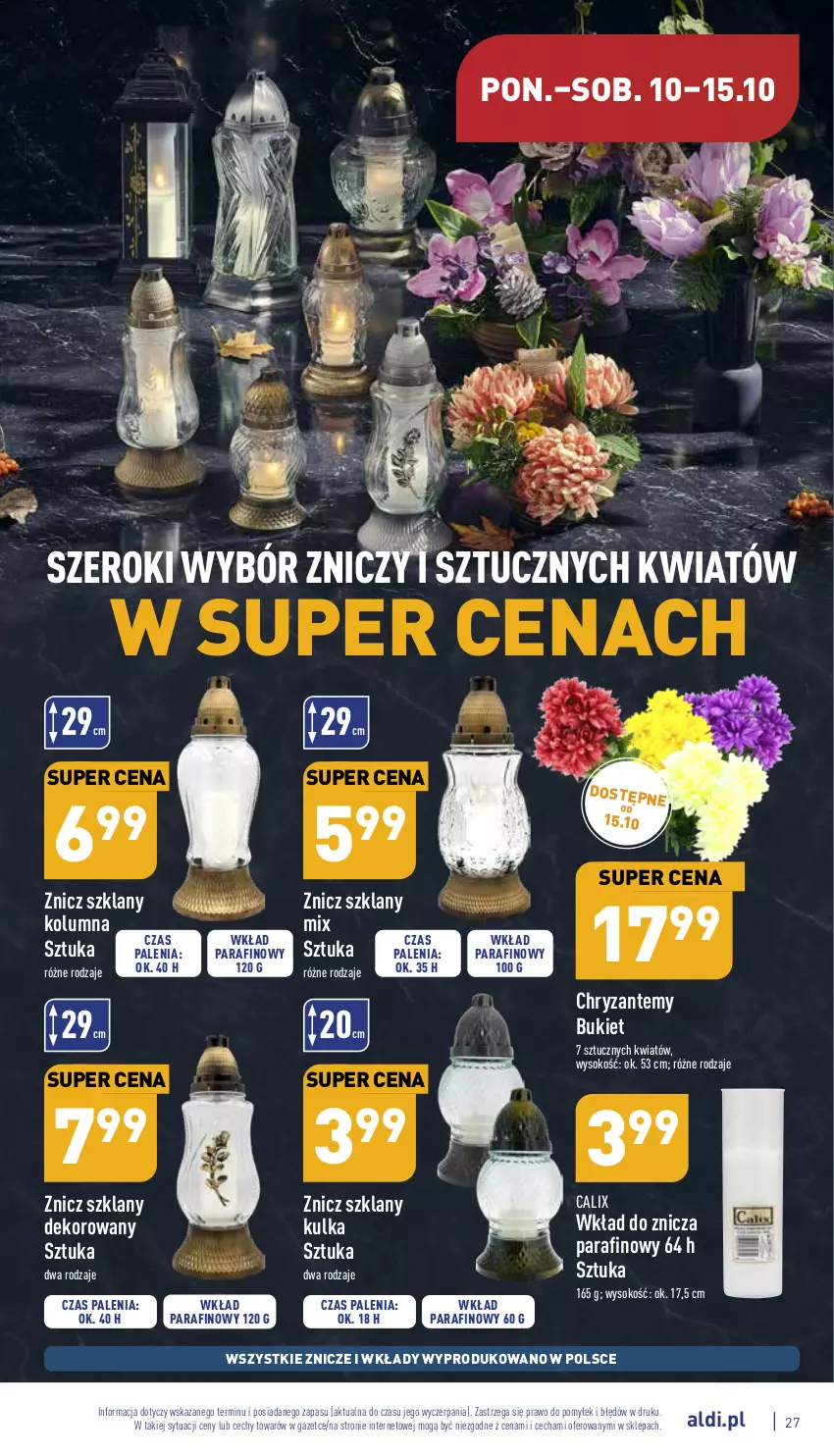 Gazetka promocyjna Aldi - Pełny katalog - ważna 10.10 do 15.10.2022 - strona 27 - produkty: Bukiet, Sok, Znicz