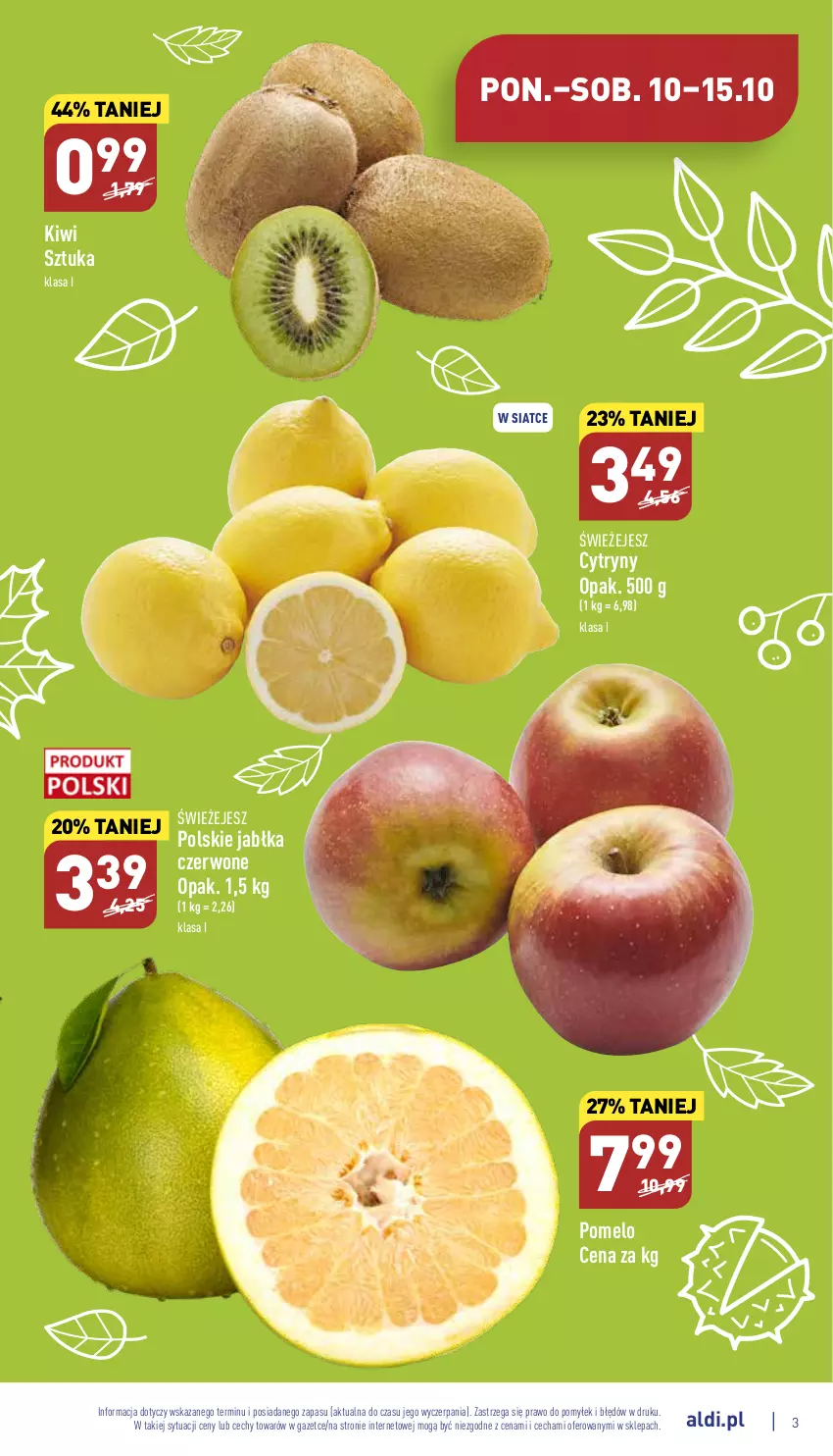 Gazetka promocyjna Aldi - Pełny katalog - ważna 10.10 do 15.10.2022 - strona 3 - produkty: Cytryny, Jabłka, Kiwi, Pomelo