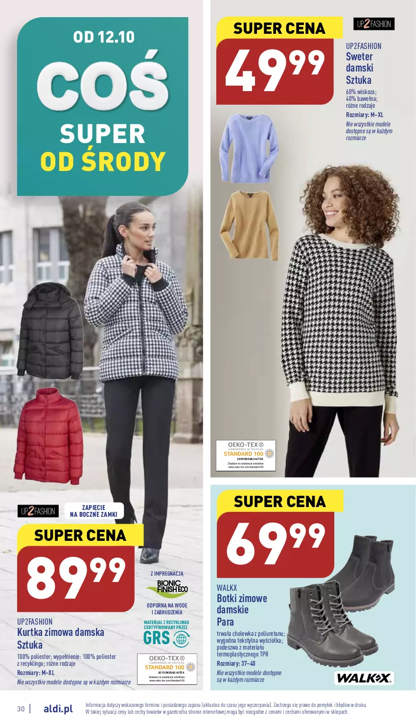 Gazetka promocyjna Aldi - Pełny katalog - ważna 10.10 do 15.10.2022 - strona 30 - produkty: Botki, Fa, Kurtka, Mop, Por, Sweter, Wełna