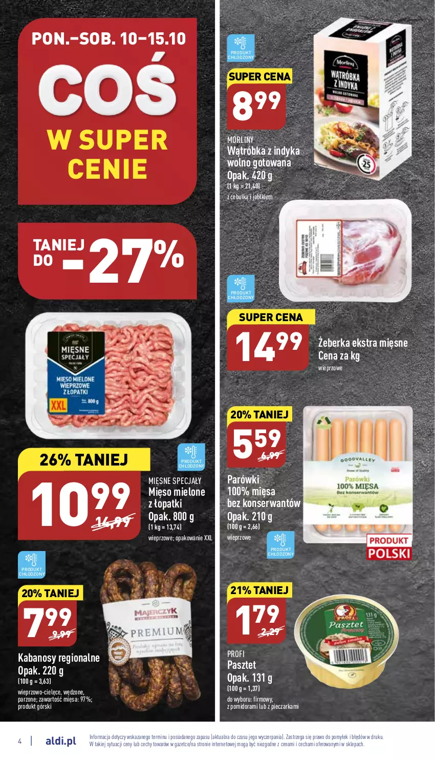 Gazetka promocyjna Aldi - Pełny katalog - ważna 10.10 do 15.10.2022 - strona 4 - produkty: Kabanos, Mięsne specjały, Mięso, Mięso mielone, Morliny, Parówki, Pasztet, Piec, Pieczarka, Ser