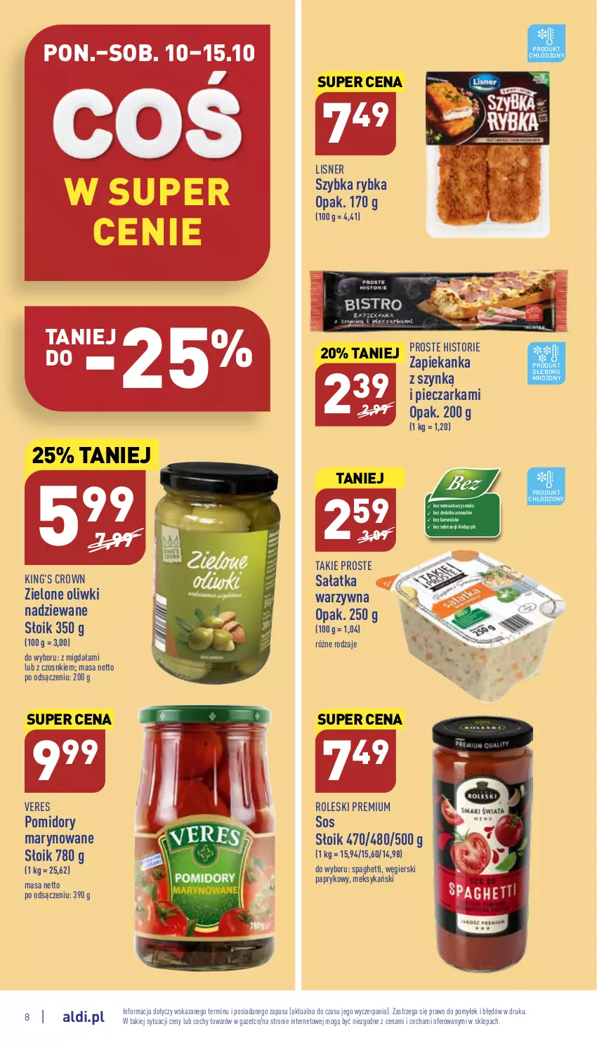 Gazetka promocyjna Aldi - Pełny katalog - ważna 10.10 do 15.10.2022 - strona 8 - produkty: Lisner, Oliwki, Piec, Pieczarka, Pomidory, Sałat, Sałatka, Sałatka warzywna, Sos, Spaghetti, Zapiekanka