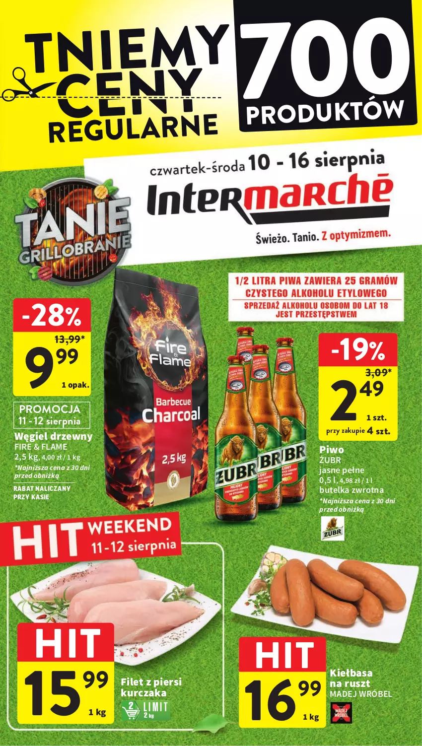 Gazetka promocyjna Intermarche - Gazetka Intermarche - ważna 10.08 do 16.08.2023 - strona 1 - produkty: Filet z piersi kurczaka, Kiełbasa, Kurczak, Madej Wróbel, Piwo, Węgiel drzewny