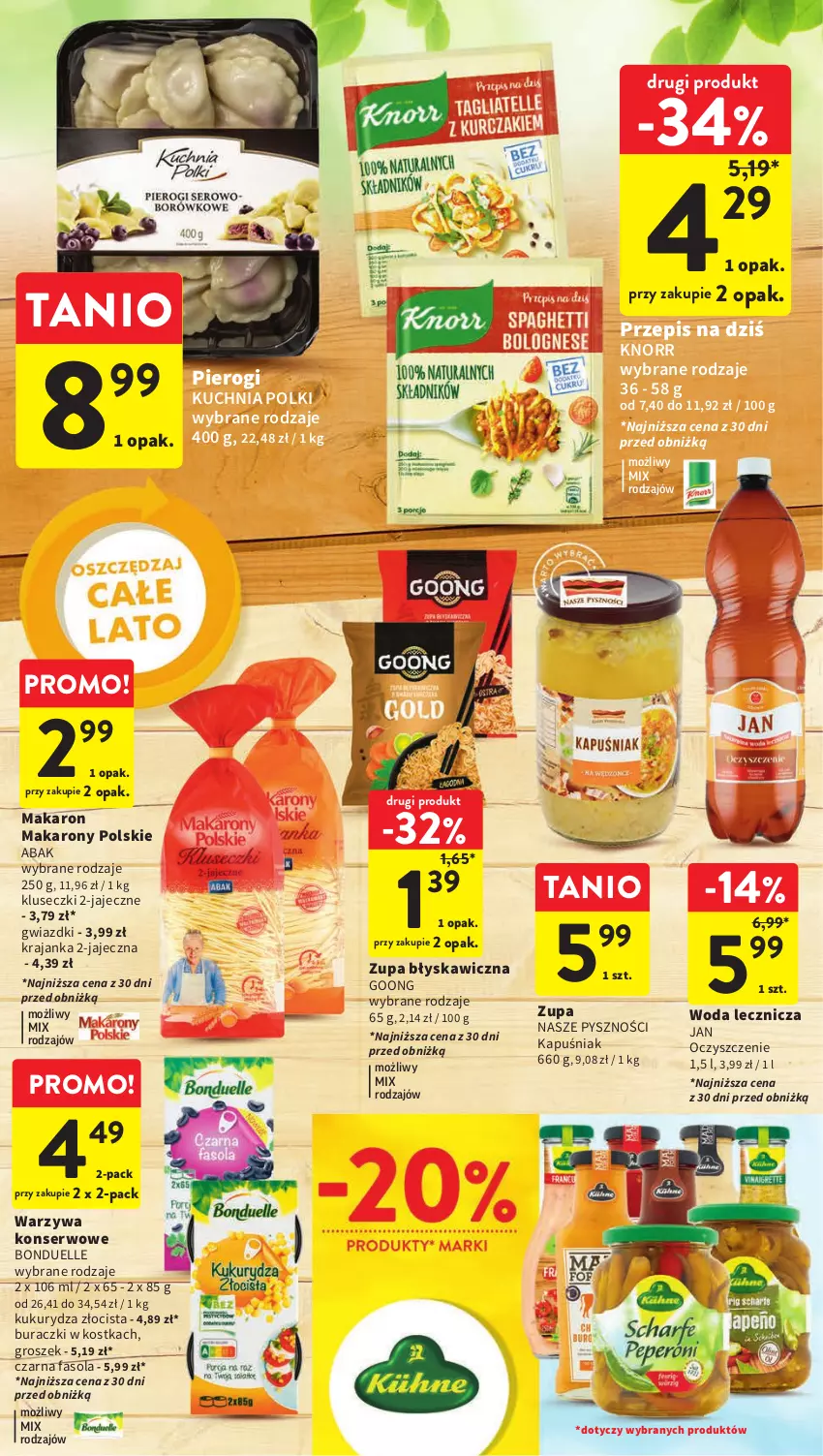 Gazetka promocyjna Intermarche - Gazetka Intermarche - ważna 10.08 do 16.08.2023 - strona 25 - produkty: Bonduelle, Buraczki, Fa, Fasola, Groszek, Knorr, Kuchnia, Kukurydza, Makaron, Pierogi, Ser, Warzywa, Warzywa konserwowe, Woda, Znicz, Zupa