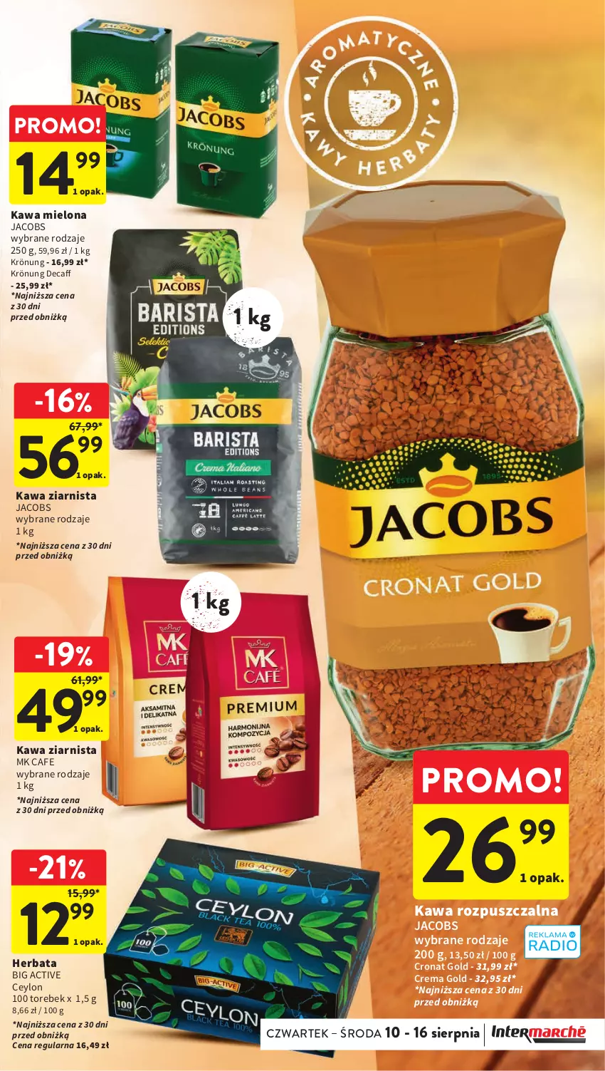 Gazetka promocyjna Intermarche - Gazetka Intermarche - ważna 10.08 do 16.08.2023 - strona 29 - produkty: Herbata, Jacobs, Kawa, Kawa mielona, Kawa rozpuszczalna, Kawa ziarnista