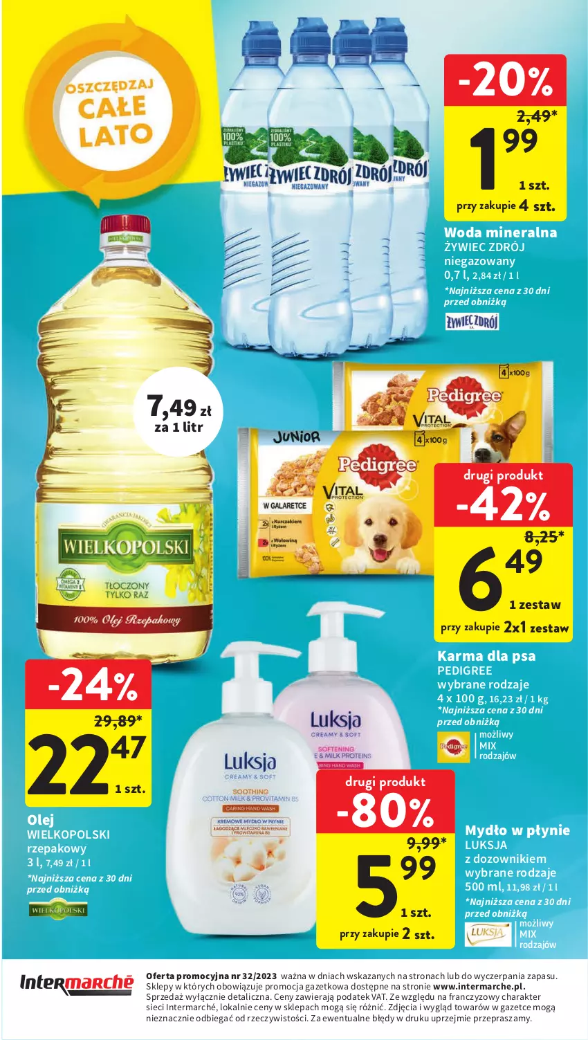 Gazetka promocyjna Intermarche - Gazetka Intermarche - ważna 10.08 do 16.08.2023 - strona 39 - produkty: Dozownik, Luksja, Mydło, Mydło w płynie, Olej, Pedigree, Woda, Woda mineralna