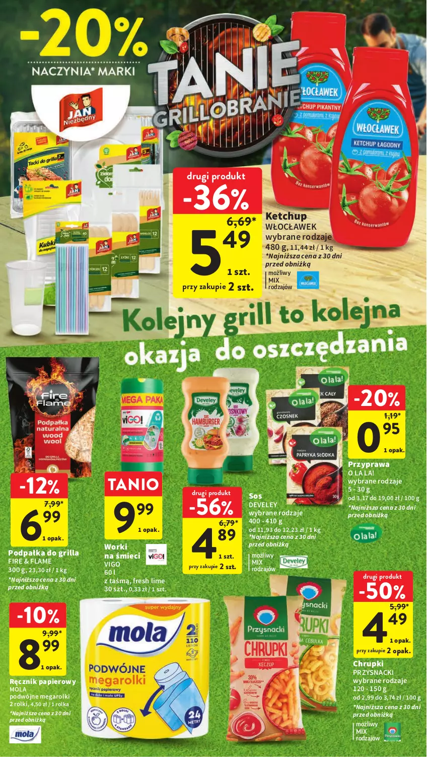 Gazetka promocyjna Intermarche - Gazetka Intermarche - ważna 10.08 do 16.08.2023 - strona 8 - produkty: Chrupki, Grill, Ketchup, Mola, Papier, Przysnacki, Ręcznik, Rolki, Sos, Worki na śmiec, Worki na śmieci