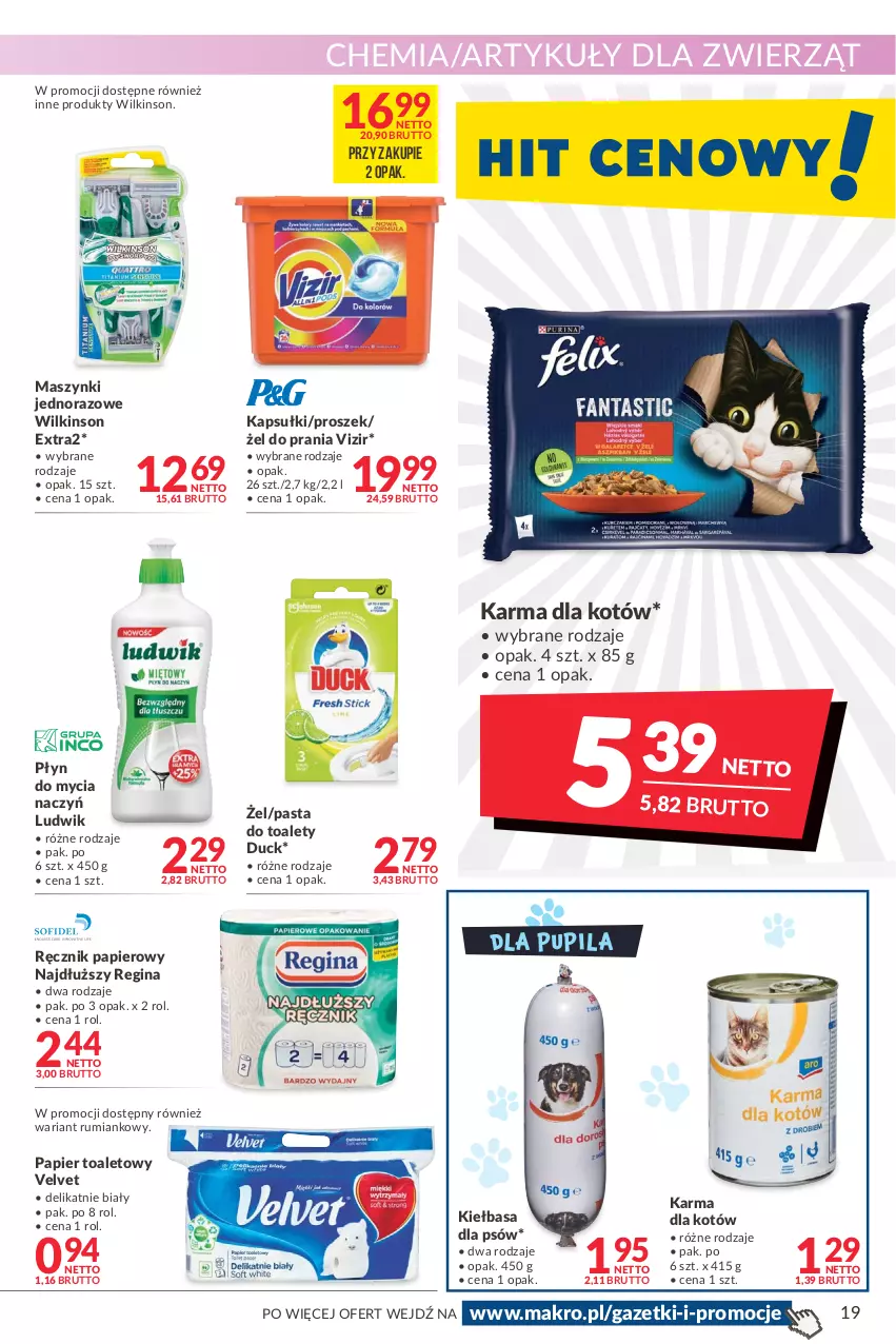 Gazetka promocyjna Makro - [Oferta promocyjna] Artykuły spożywcze i przemysłowe - ważna 24.01 do 07.02.2022 - strona 19 - produkty: Do mycia naczyń, Duck, Gin, Kiełbasa, Ludwik, Papier, Papier toaletowy, Płyn do mycia, Płyn do mycia naczyń, Ręcznik, Rum, Velvet, Vizir