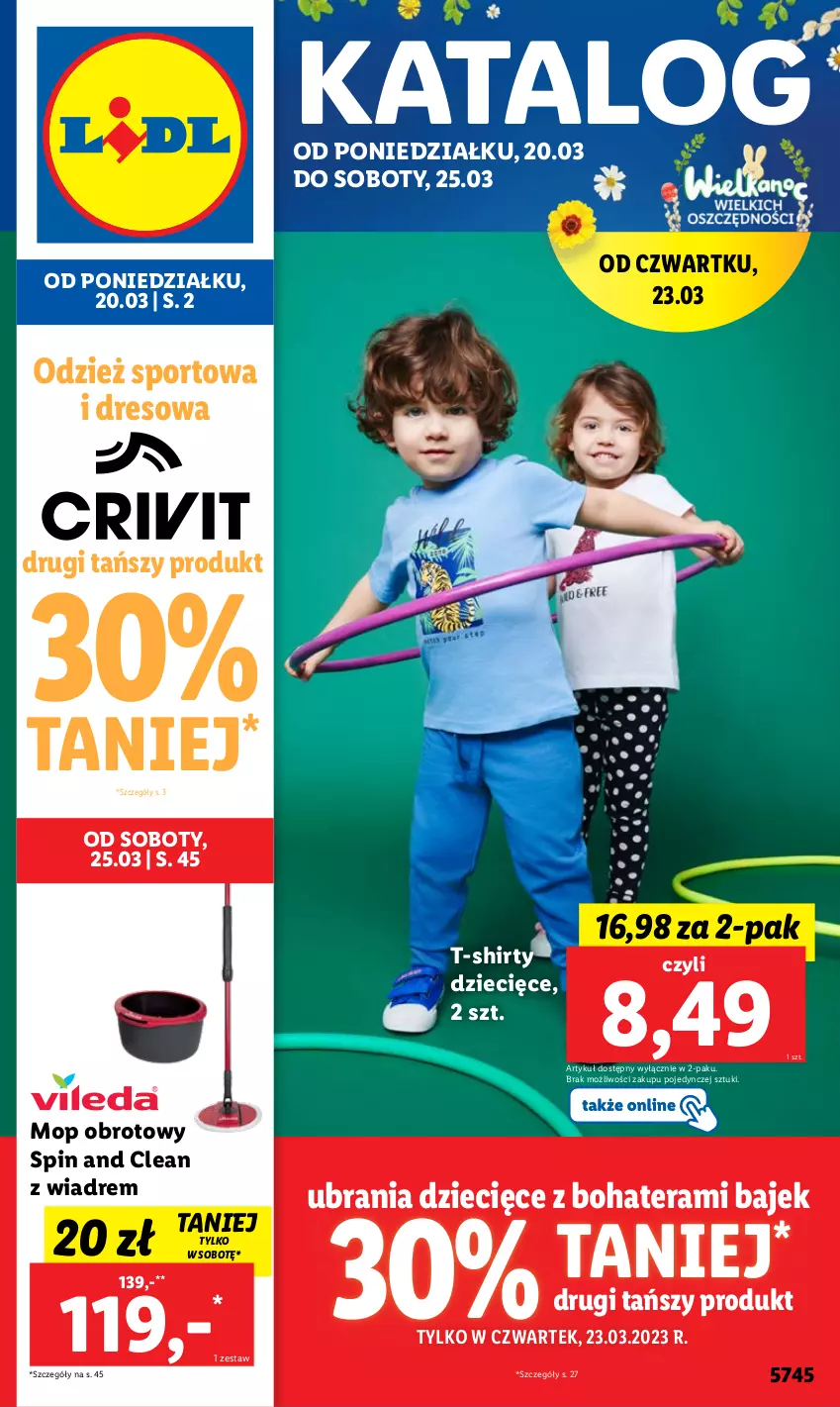 Gazetka promocyjna Lidl - GAZETKA - ważna 20.03 do 25.03.2023 - strona 1 - produkty: Dres, Dzieci, Mop, Por, Sport, T-shirt, Tera, Ubrania