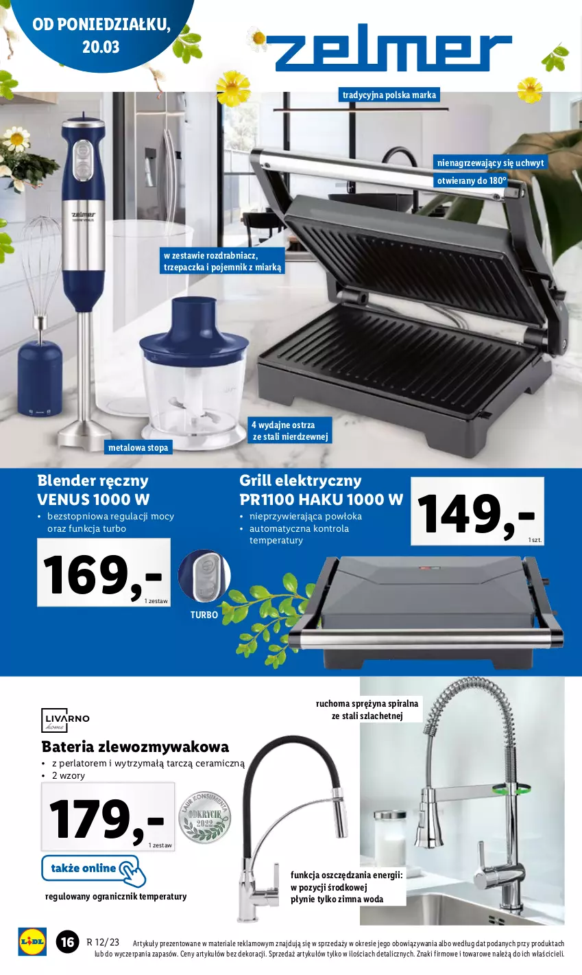 Gazetka promocyjna Lidl - GAZETKA - ważna 20.03 do 25.03.2023 - strona 16 - produkty: Bateria, Blender, Blender ręczny, Gra, Grill, Pojemnik, Rozdrabniacz, Top, Trzepaczka, Venus, Woda, Zlew, Zlewozmywak