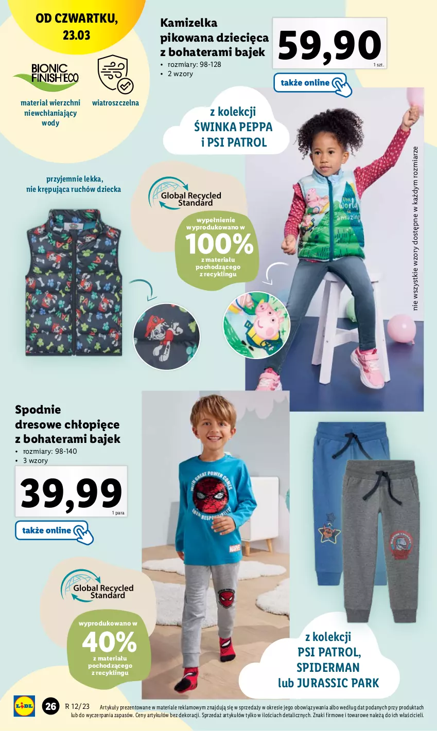 Gazetka promocyjna Lidl - GAZETKA - ważna 20.03 do 25.03.2023 - strona 26 - produkty: Control, Dres, Dzieci, Inka, Kamizelka, Psi Patrol, Spiderman, Spodnie, Spodnie dresowe, Tera