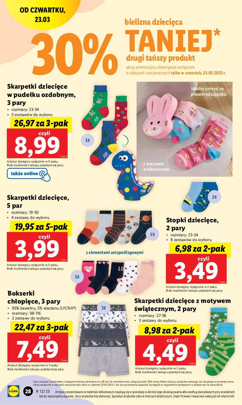 Gazetka promocyjna Lidl - GAZETKA - ważna 20.03 do 25.03.2023 - strona 28 - produkty: Bielizna, Bokserki, Dzieci, Karp, Ser, Skarpetki, Top