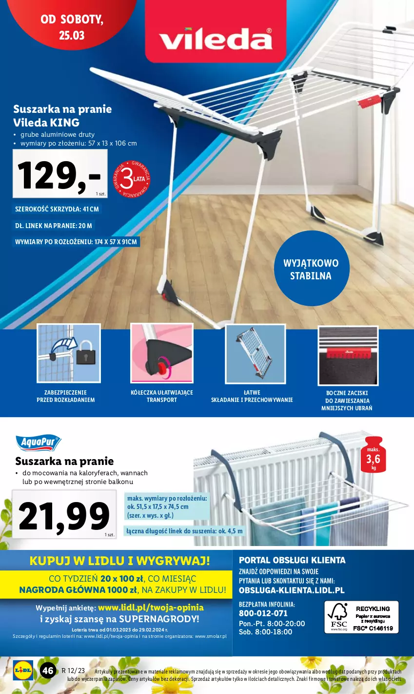 Gazetka promocyjna Lidl - GAZETKA - ważna 20.03 do 25.03.2023 - strona 48 - produkty: Gry, Mola, Piec, Por, Sport, Suszarka, Suszarka na pranie, Tran, Vileda, Wanna