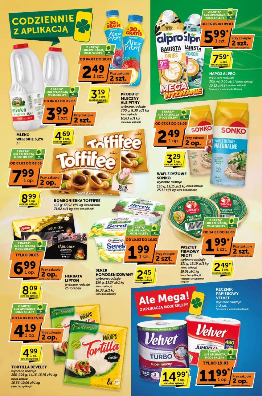 Gazetka promocyjna ABC - ważna 06.03 do 18.03.2025 - strona 2 - produkty: Alpro, Earl Grey, Herbata, Lipton, Mleko, Napój, Papier, Piątnica, Ryż, Ser, Serek, Sonko, Toffifee, Tortilla, Wafle