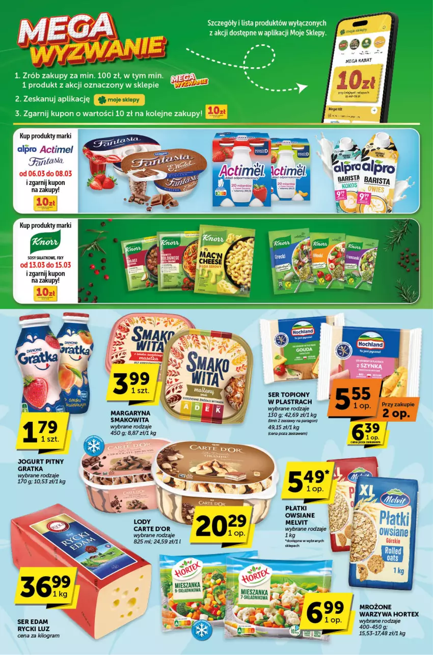 Gazetka promocyjna ABC - ważna 06.03 do 18.03.2025 - strona 4 - produkty: Actimel, Carte d'Or, Edam, Gra, Hochland, Hortex, Jogurt, Jogurt pitny, Margaryna, Melvit, Olej, Sałat, Ser, Ser topiony, Smakowita, Sos, Top, Warzywa