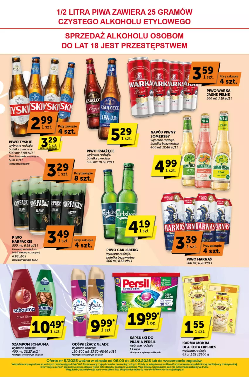 Gazetka promocyjna ABC - ważna 06.03 do 18.03.2025 - strona 8 - produkty: Carlsberg, Friskies, Harnaś, Karp, Książęce, Napój, Piwo, Schauma, Somersby, Szampon, Tyskie, Warka, Woda