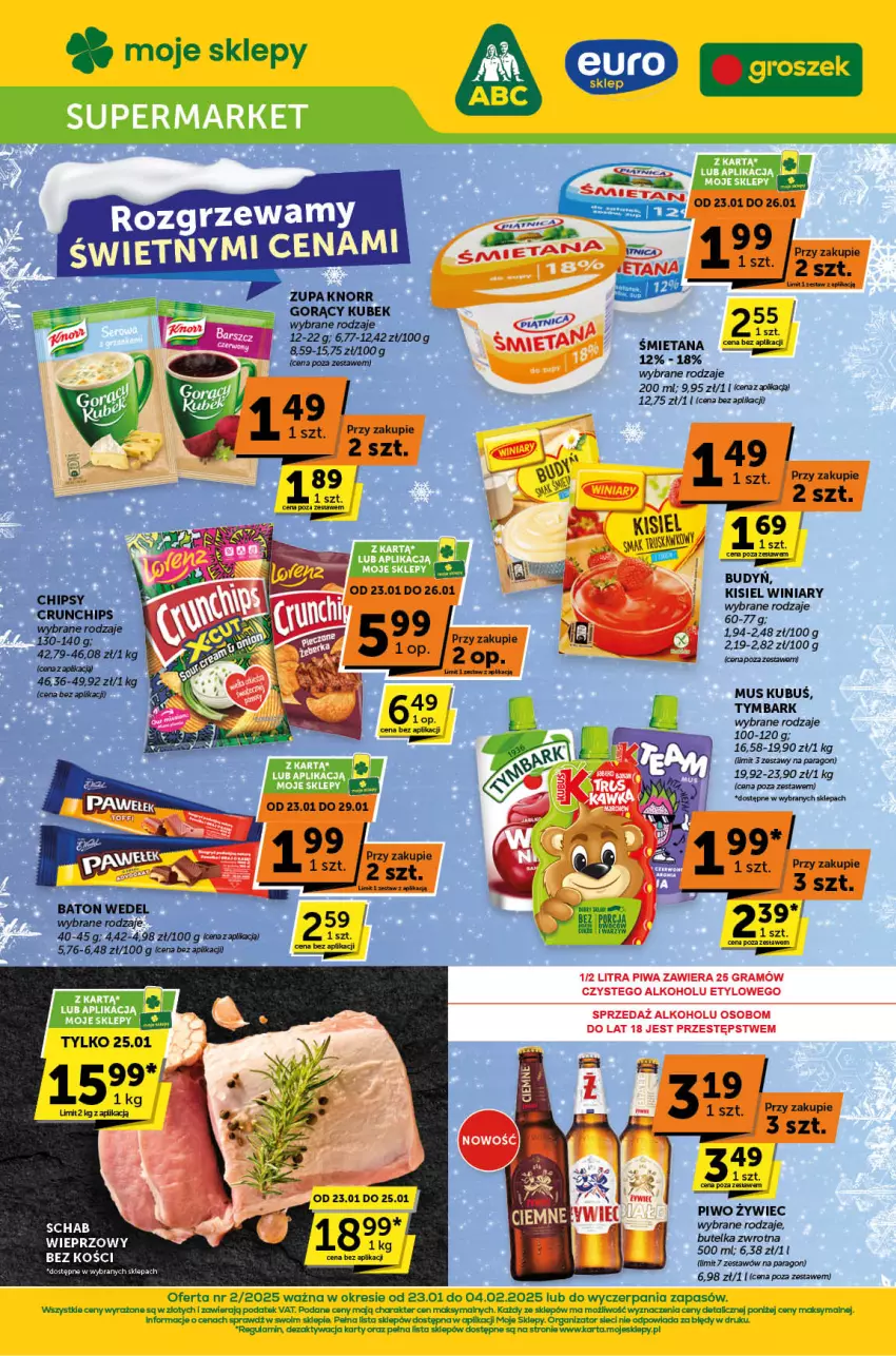 Gazetka promocyjna ABC - ważna 23.01 do 04.02.2025 - strona 1 - produkty: Baton, Budyń, Chipsy, Gra, Kisiel, Knorr, Kubek, Kubuś, LG, Mus, Piwa, Tymbark, Winiary, Zupa