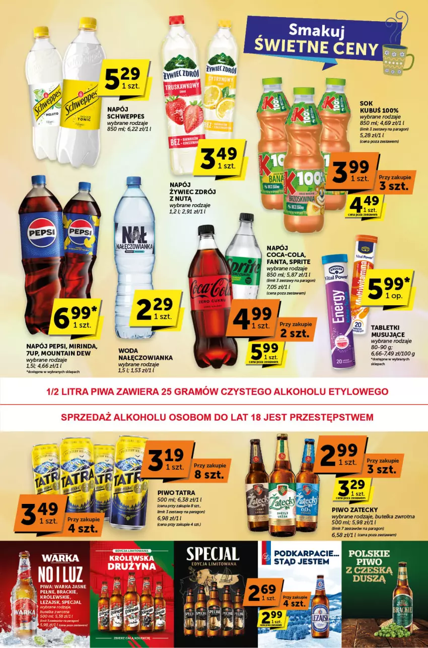 Gazetka promocyjna ABC - ważna 23.01 do 04.02.2025 - strona 7 - produkty: 7up, Coca-Cola, Fa, Fanta, Karp, Kubuś, Mirinda, Mus, Nałęczowianka, Napój, Pepsi, Piwo, Por, Schweppes, Sok, Sprite, Tablet, Tatra