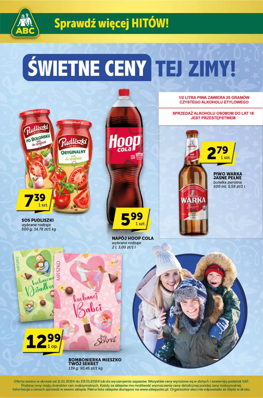 Gazetka promocyjna ABC - ważna 11.01 do 23.01.2024 - strona 1 - produkty: Hoop, Kret, Napój, Piwo, Pudliszki, Warka