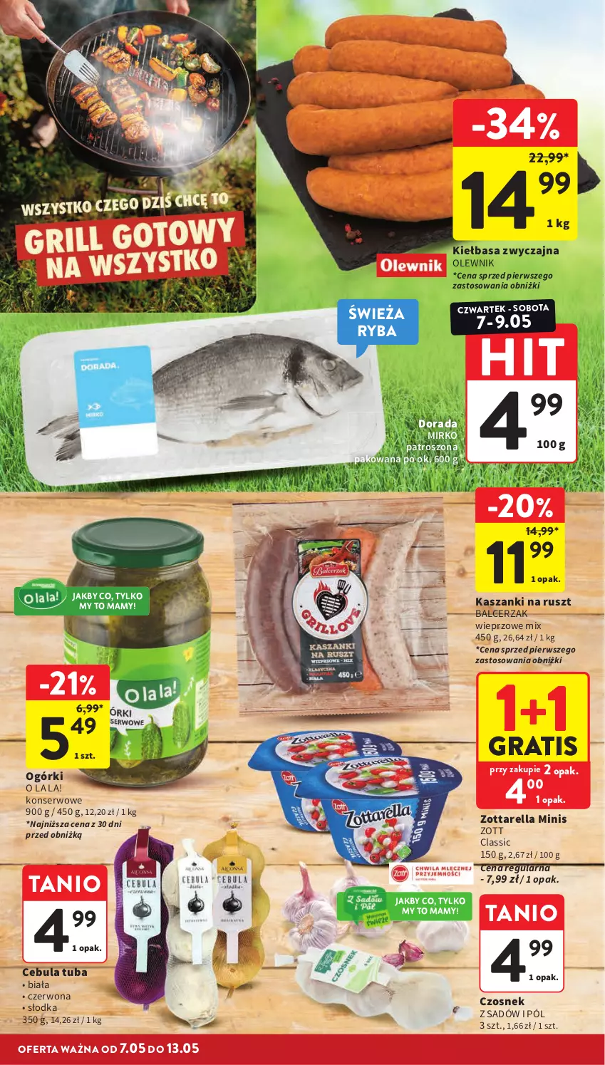 Gazetka promocyjna Intermarche - Gazetka Intermarche - ważna 07.05 do 13.05.2026 - strona 10 - produkty: Cebula, Czosnek, Gra, Kasza, Kiełbasa, Olewnik, Ryba, Ser, Zott, Zottarella