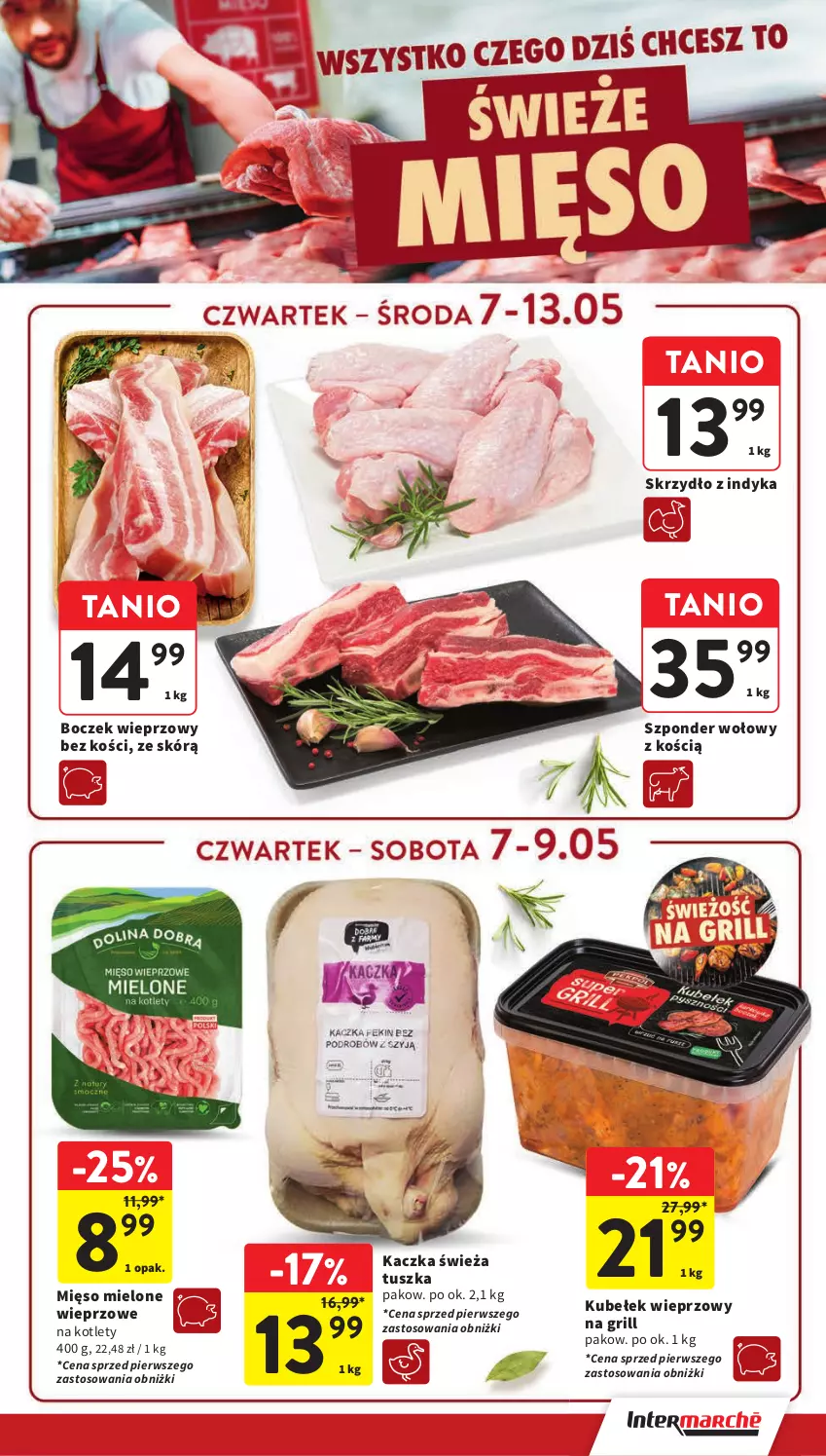 Gazetka promocyjna Intermarche - Gazetka Intermarche - ważna 07.05 do 13.05.2026 - strona 17 - produkty: Boczek, Boczek wieprzowy, Grill, Kaczka, Kotlet, Mięso, Mięso mielone, Szponder wołowy, Tusz