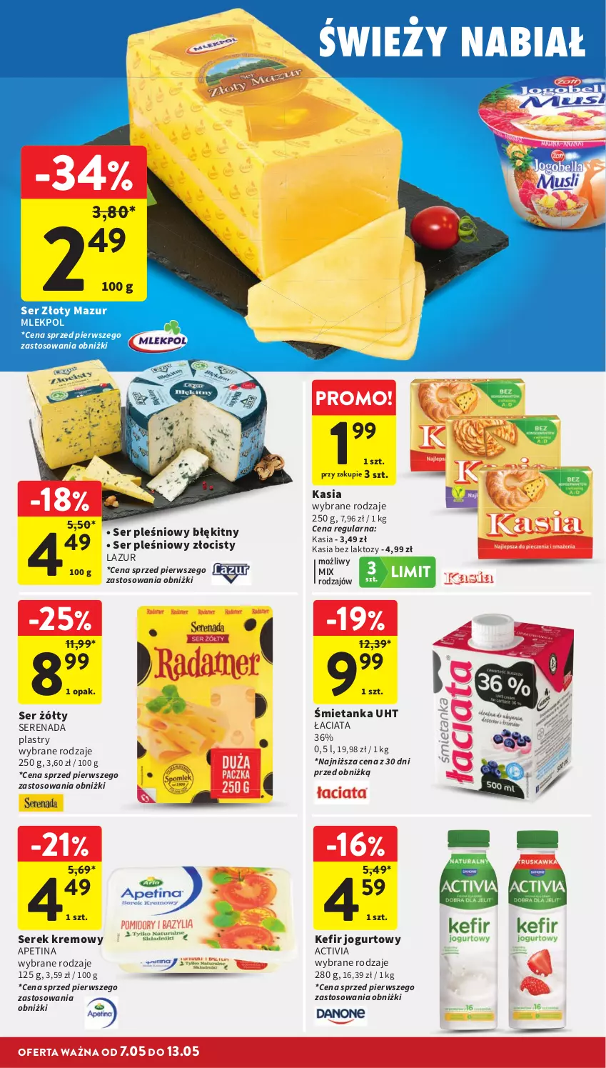 Gazetka promocyjna Intermarche - Gazetka Intermarche - ważna 07.05 do 13.05.2026 - strona 24 - produkty: Activia, Jogurt, Kasia, Kefir, Lazur, Ser, Ser pleśniowy, Serek, Złoty Mazur