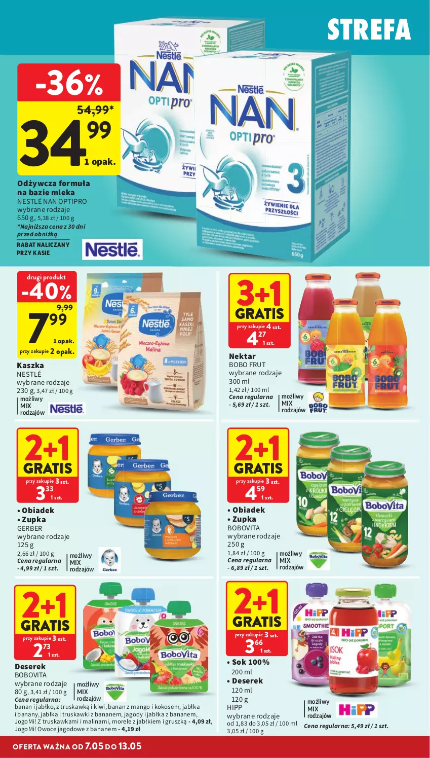 Gazetka promocyjna Intermarche - Gazetka Intermarche - ważna 07.05 do 13.05.2026 - strona 36 - produkty: Banany, BoboVita, Deser, Fa, Gerber, Gra, HiPP, Jabłka, Jagody, Kiwi, Kokos, Mango, NAN Optipro, Nektar, Nestlé, Owoce, Ser, Serek, Sok, Truskawki