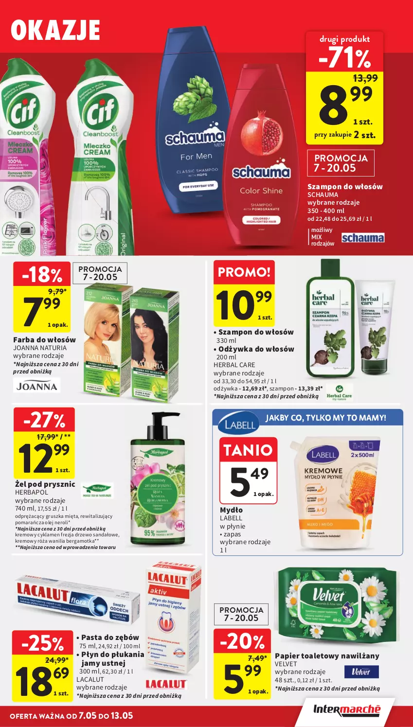 Gazetka promocyjna Intermarche - Gazetka Intermarche - ważna 07.05 do 13.05.2026 - strona 39 - produkty: Bell, Cyklamen, Fa, Farba do włosów, Herbapol, Joanna, Lacalut, Mięta, Mydło, Odżywka, Olej, Papier, Papier toaletowy, Pasta do zębów, Płyn do płukania, Róża, Sandał, Schauma, Szampon, Velvet