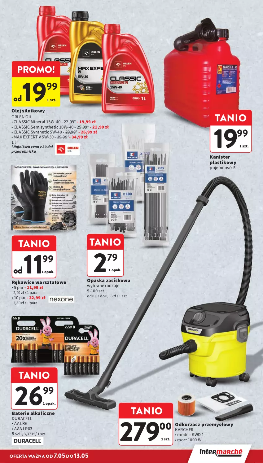 Gazetka promocyjna Intermarche - Gazetka Intermarche - ważna 07.05 do 13.05.2026 - strona 41 - produkty: Baterie alkaliczne, Duracell, Odkurzacz, Odkurzacz przemysłowy, Olej, Olej silnikowy, Opaska, Opaska zaciskowa, Rękawice