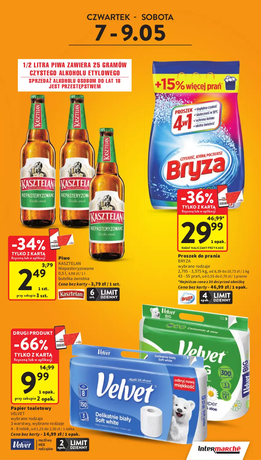 Gazetka promocyjna Intermarche - Gazetka Intermarche - ważna 07.05 do 13.05.2026 - strona 5 - produkty: Bryza, Gra, Kasztelan, Papier, Papier toaletowy, Piwa, Piwo, Proszek do prania, Velvet