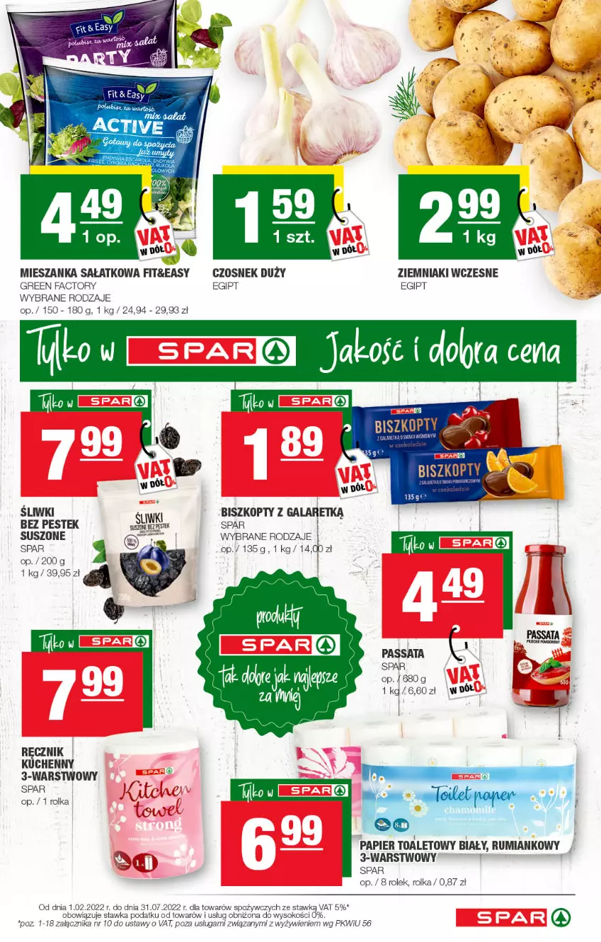 Gazetka promocyjna Spar - Spar - ważna 15.05 do 25.05.2022 - strona 3 - produkty: Biszkopty, Czosnek, Fa, Mieszanka sałat, Papier, Papier toaletowy, Ręcznik, Ręcznik kuchenny, Rum, Sałat, Sok, Stek, Ziemniaki