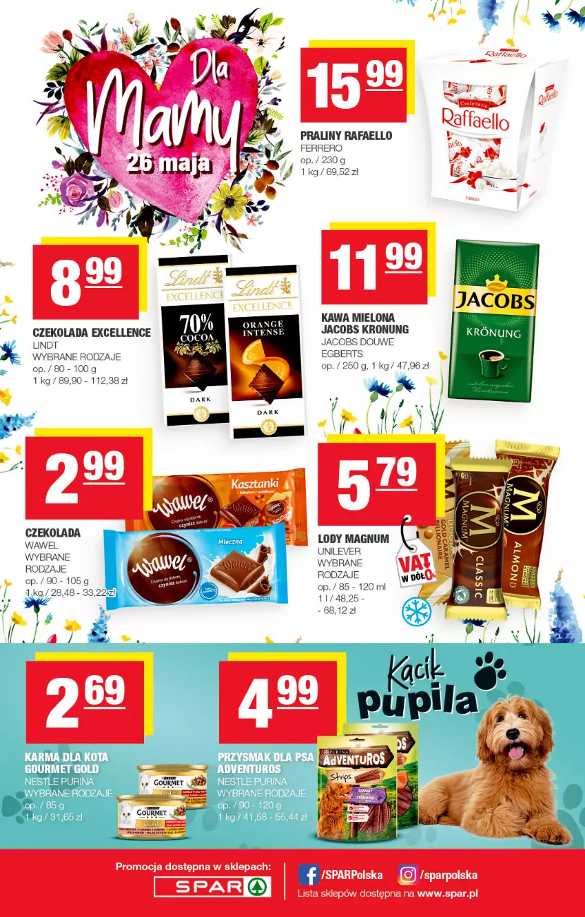 Gazetka promocyjna Spar - Spar - ważna 15.05 do 25.05.2022 - strona 8 - produkty: Czekolada, Fa, Ferrero, Jacobs, Kawa, Kawa mielona, Lindt, Lody, Praliny, Pur, Purina, Wawel